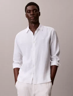 Calvin Klein Einfarbiges Hemd mit klassischer Passform aus Leinen-Mix^Herren Hemden & Poloshirts