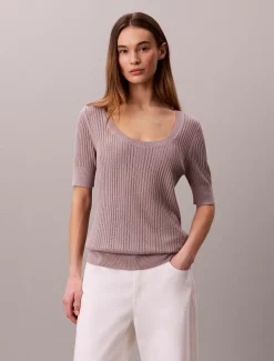 Calvin Klein Feinmaschiges Viskose-Pointelle-Top^Damen Strickdesigns