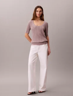 Calvin Klein Feinmaschiges Viskose-Pointelle-Top^Damen Strickdesigns