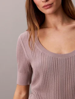 Calvin Klein Feinmaschiges Viskose-Pointelle-Top^Damen Strickdesigns