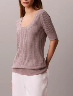 Calvin Klein Feinmaschiges Viskose-Pointelle-Top^Damen Strickdesigns