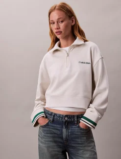 Calvin Klein French-Terry-Sweatshirt mit Viertelreißverschluss^Damen Jacken & Pullovers|Sweatshirts & Hoodies