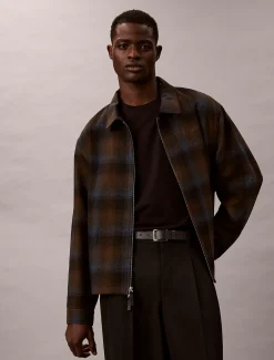 Calvin Klein Garngefärbte Flanelljacke aus einer Wollmischung mit Reißverschluss^Herren JackenFrisch Eingetroffen