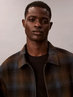 Calvin Klein Garngefärbte Flanelljacke aus einer Wollmischung mit Reißverschluss^Herren JackenFrisch Eingetroffen