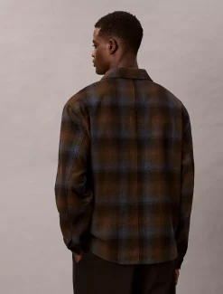 Calvin Klein Garngefärbte Flanelljacke aus einer Wollmischung mit Reißverschluss^Herren JackenFrisch Eingetroffen