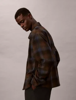 Calvin Klein Garngefärbte Flanelljacke aus einer Wollmischung mit Reißverschluss^Herren JackenFrisch Eingetroffen