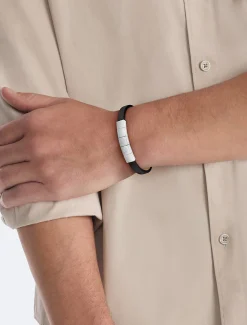 Calvin Klein Geometrisches Armband aus Leder und Stahl^Herren Uhren & Schmuck