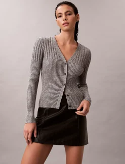 Calvin Klein Gerippter Cardigan aus Baumwoll-Mouline^Damen Strickdesigns