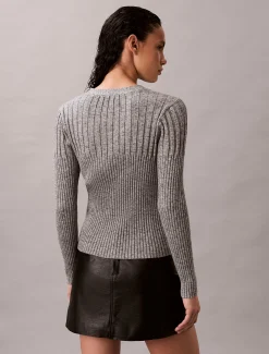 Calvin Klein Gerippter Cardigan aus Baumwoll-Mouline^Damen Strickdesigns