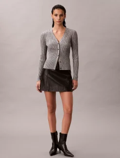 Calvin Klein Gerippter Cardigan aus Baumwoll-Mouline^Damen Strickdesigns