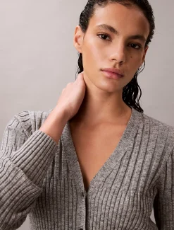 Calvin Klein Gerippter Cardigan aus Baumwoll-Mouline^Damen Strickdesigns