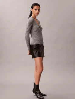 Calvin Klein Gerippter Cardigan aus Baumwoll-Mouline^Damen Strickdesigns