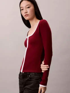 Calvin Klein Gerippter Cardigan mit U-Ausschnitt und Reißverschluss^Damen Hemden & Blusen