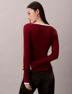 Calvin Klein Gerippter Cardigan mit U-Ausschnitt und Reißverschluss^Damen Hemden & Blusen