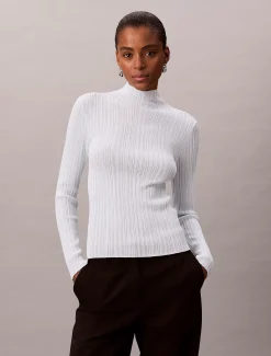 Calvin Klein Gerippter Pullover aus Viskosegemisch mit Stehkragen^Damen Strickdesigns