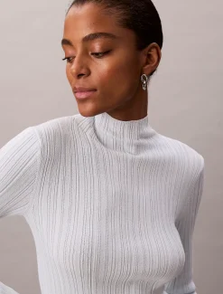 Calvin Klein Gerippter Pullover aus Viskosegemisch mit Stehkragen^Damen Strickdesigns