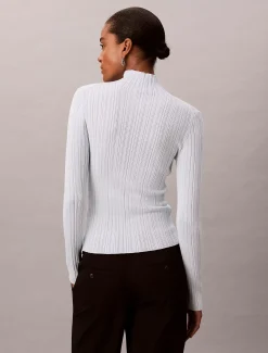 Calvin Klein Gerippter Pullover aus Viskosegemisch mit Stehkragen^Damen Strickdesigns