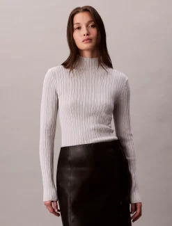 Calvin Klein Gerippter Pullover aus Viskosegemisch mit Stehkragen^Damen Strickdesigns