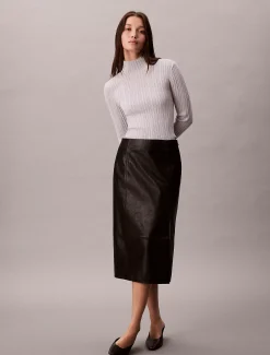 Calvin Klein Gerippter Pullover aus Viskosegemisch mit Stehkragen^Damen Strickdesigns