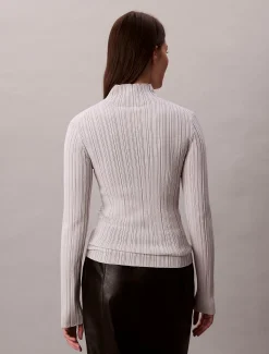 Calvin Klein Gerippter Pullover aus Viskosegemisch mit Stehkragen^Damen Strickdesigns