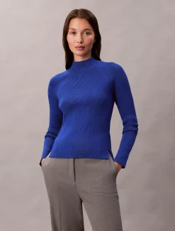 Calvin Klein Gerippter Pullover mit Stehkragen aus technischem Strick^Damen Strickdesigns