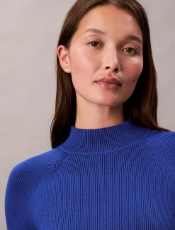 Calvin Klein Gerippter Pullover mit Stehkragen aus technischem Strick^Damen Strickdesigns