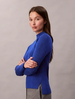 Calvin Klein Gerippter Pullover mit Stehkragen aus technischem Strick^Damen Strickdesigns