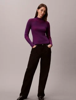 Calvin Klein Gerippter Pullover mit Stehkragen aus technischem Strick^Damen Strickdesigns