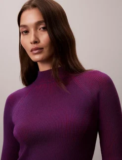 Calvin Klein Gerippter Pullover mit Stehkragen aus technischem Strick^Damen Strickdesigns