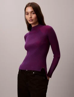 Calvin Klein Gerippter Pullover mit Stehkragen aus technischem Strick^Damen Strickdesigns