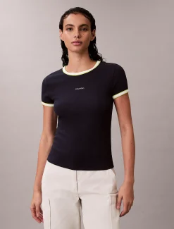 Calvin Klein Geripptes Baby-T-Shirt mit Logo-Grafik und kontrastierender Borte^Damen T-shirts & Tops