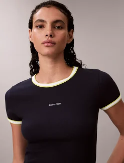 Calvin Klein Geripptes Baby-T-Shirt mit Logo-Grafik und kontrastierender Borte^Damen T-shirts & Tops