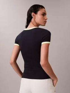 Calvin Klein Geripptes Baby-T-Shirt mit Logo-Grafik und kontrastierender Borte^Damen T-shirts & Tops