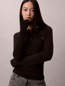 Calvin Klein Geripptes Henley-T-Shirt mit Monologo^Damen T-shirts & Tops