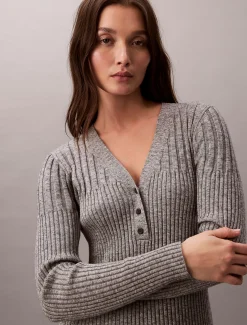 Calvin Klein Geripptes Midikleid aus Baumwoll-Mouline^Damen Kleider & Röcke