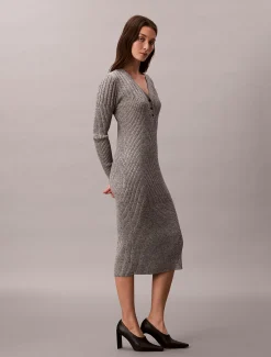 Calvin Klein Geripptes Midikleid aus Baumwoll-Mouline^Damen Kleider & Röcke