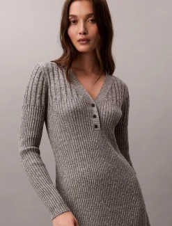 Calvin Klein Geripptes Midikleid aus Baumwoll-Mouline^Damen Kleider & Röcke