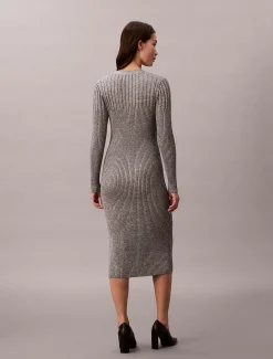 Calvin Klein Geripptes Midikleid aus Baumwoll-Mouline^Damen Kleider & Röcke