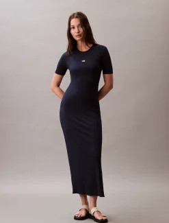 Calvin Klein Geripptes Midikleid aus Modal-Stretch^Damen Kleider & Röcke