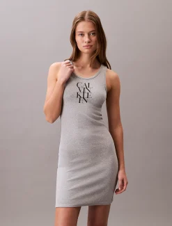 Calvin Klein Geripptes Tankkleid mit Logo-Grafik^Damen Kleider & Röcke