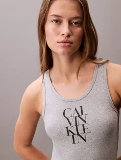 Calvin Klein Geripptes Tankkleid mit Logo-Grafik^Damen Kleider & Röcke
