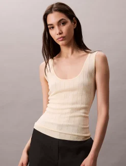 Calvin Klein Geripptes Tanktop aus Viskose-Mix^Damen T-shirts & Tops|Strickdesigns