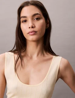 Calvin Klein Geripptes Tanktop aus Viskose-Mix^Damen T-shirts & Tops|Strickdesigns