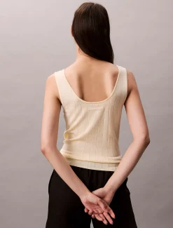 Calvin Klein Geripptes Tanktop aus Viskose-Mix^Damen T-shirts & Tops|Strickdesigns