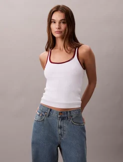 Calvin Klein Geripptes Tanktop mit kontrastierender Borte^Damen Strickdesigns