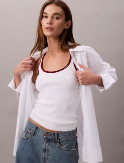 Calvin Klein Geripptes Tanktop mit kontrastierender Borte^Damen Strickdesigns