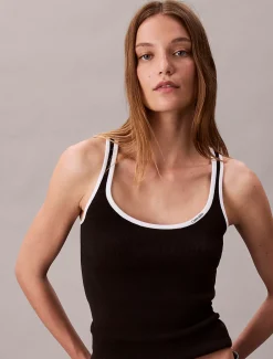 Calvin Klein Geripptes Tanktop mit kontrastierender Borte^Damen Strickdesigns