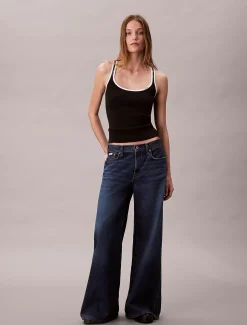 Calvin Klein Geripptes Tanktop mit kontrastierender Borte^Damen Strickdesigns