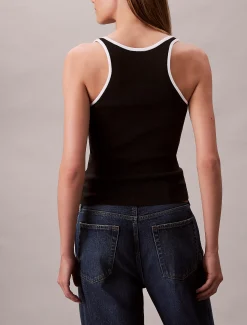 Calvin Klein Geripptes Tanktop mit kontrastierender Borte^Damen Strickdesigns
