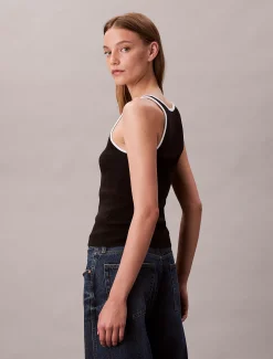 Calvin Klein Geripptes Tanktop mit kontrastierender Borte^Damen Strickdesigns